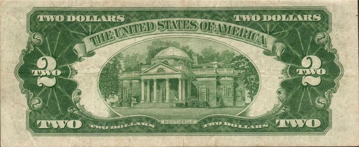 Back of United States p380a: 2 Dollars from 1953