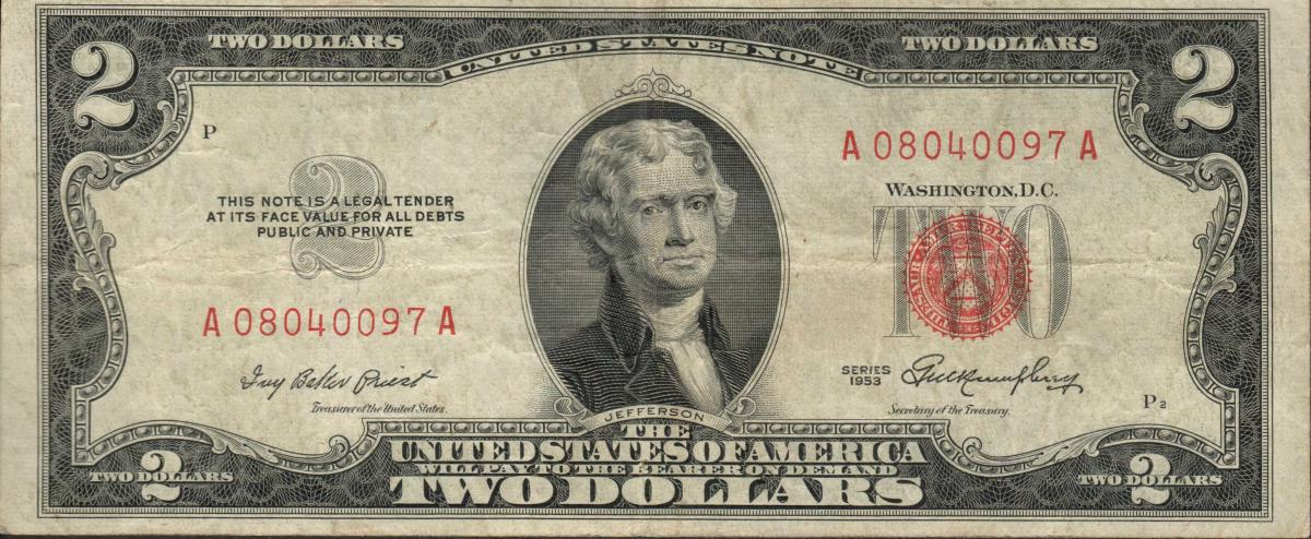 Front of United States p380a: 2 Dollars from 1953