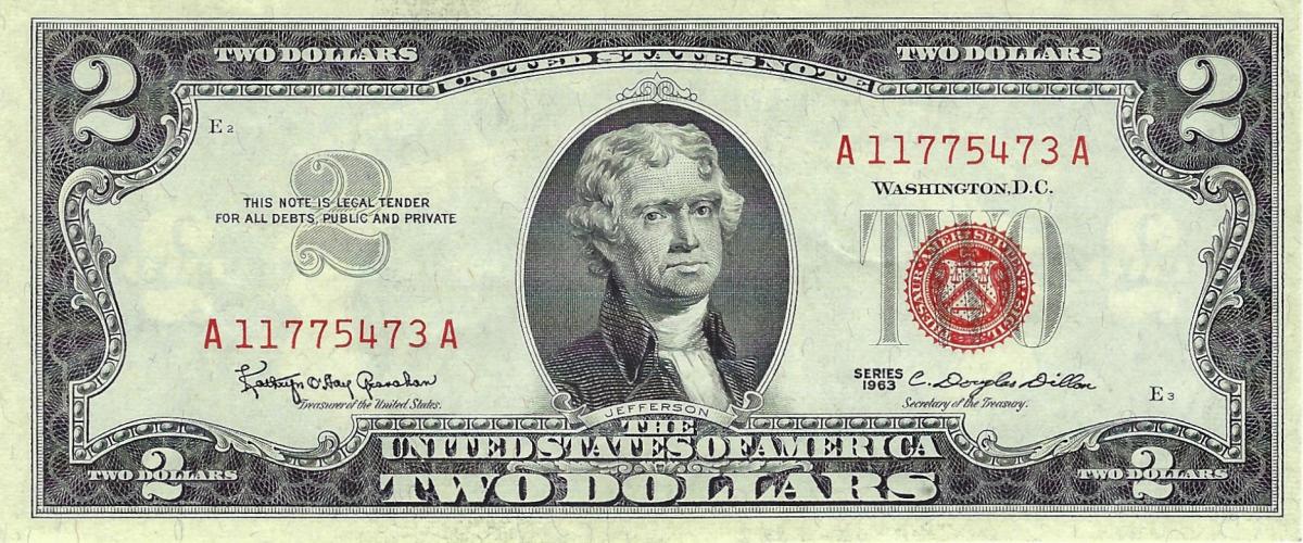 Front of United States p382a: 2 Dollars from 1963