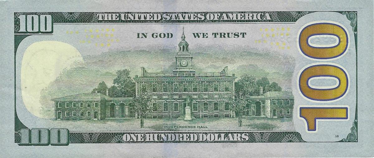 Back of United States p543: 100 Dollars from 2013