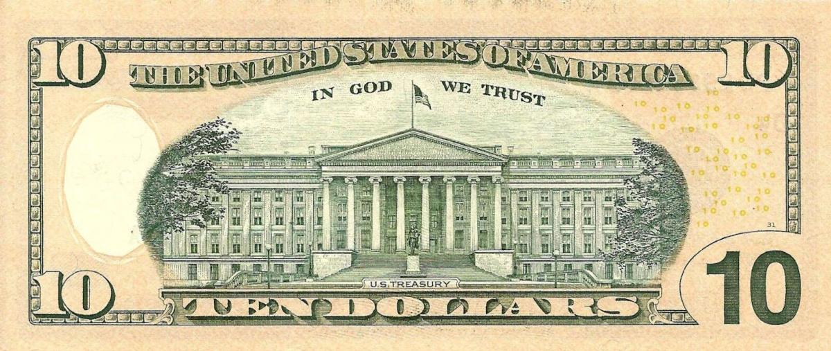 Back of United States p547b: 10 Dollars from 2017