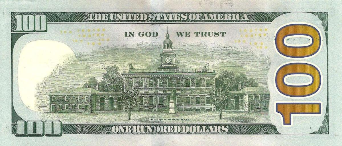 Back of United States p550: 100 Dollars from 2017