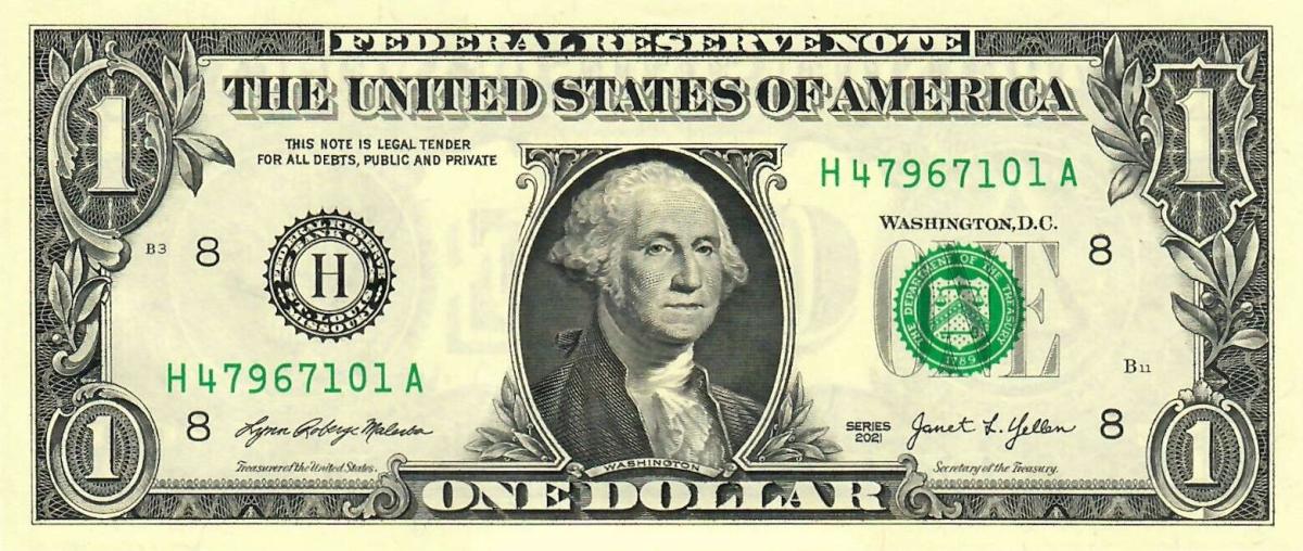 Front of United States p551h: 1 Dollar from 2021