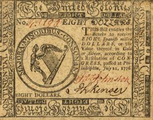pS145 from United States: 8 Dollars from 1776 pS145 from United States: 8 Dollars from 1776