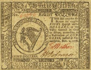 pS153 from United States: 8 Dollars from 1776 pS153 from United States: 8 Dollars from 1776