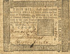 pS2456 from United States: 5 Shillings from 1756 pS2456 from United States: 5 Shillings from 1756