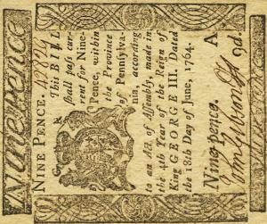 pS2501 from United States: 9 Pence from 1764 pS2501 from United States: 9 Pence from 1764