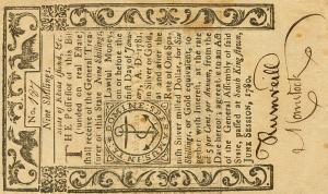 pS3013 from United States: 9 Pence from 1780 pS3013 from United States: 9 Pence from 1780