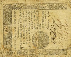 pS3442 from United States: 1 Shilling from 1781 pS3442 from United States: 1 Shilling from 1781