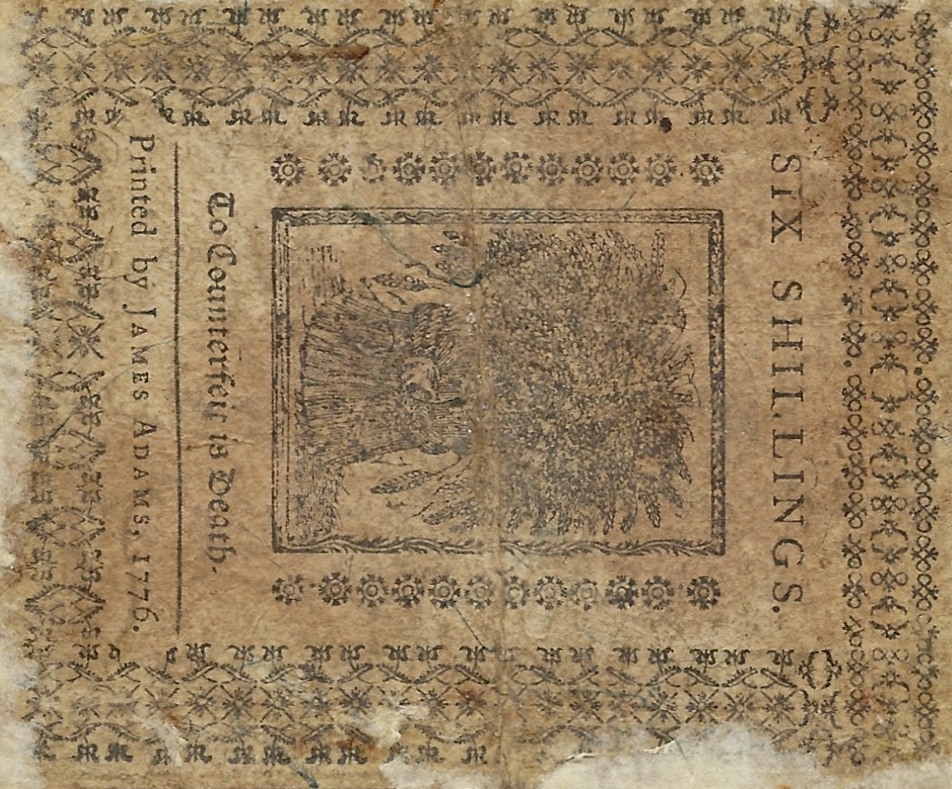 Back of United States pS639: 6 Shillings from 1776