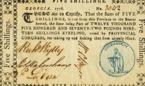 pS764 from United States: 5 Shillings from 1776 pS764 from United States: 5 Shillings from 1776