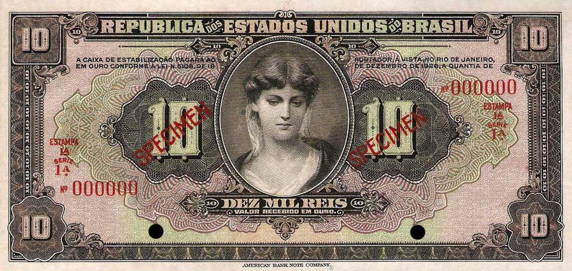 Front of Brazil p103s: 10 Mil Reis from 1926