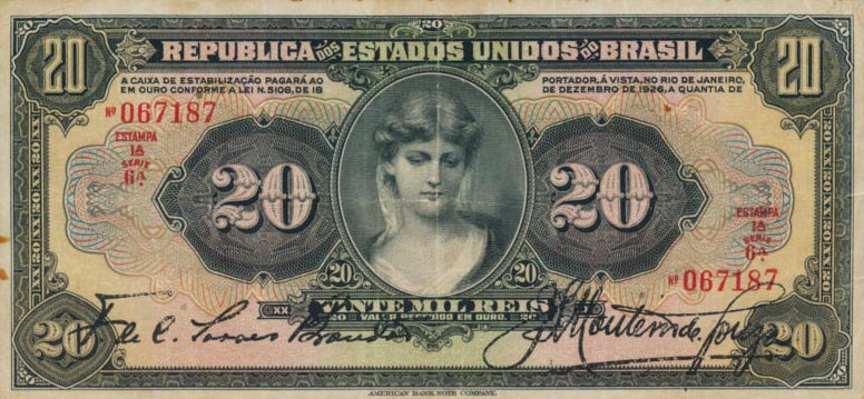 Front of Brazil p104a: 20 Mil Reis from 1926
