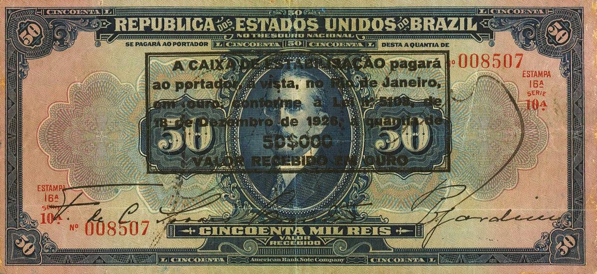 Front of Brazil p109C: 50 Mil Reis from 1924