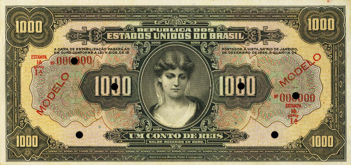 Front of Brazil p109s: 1000 Mil Reis from 1926