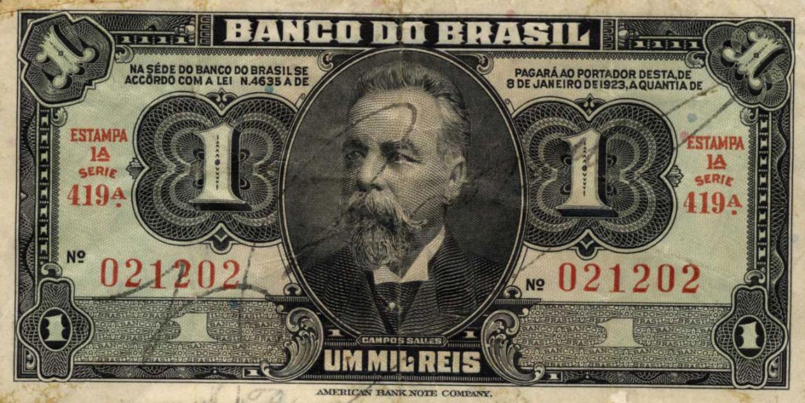 Front of Brazil p110Ba: 1 Mil Reis from 1923