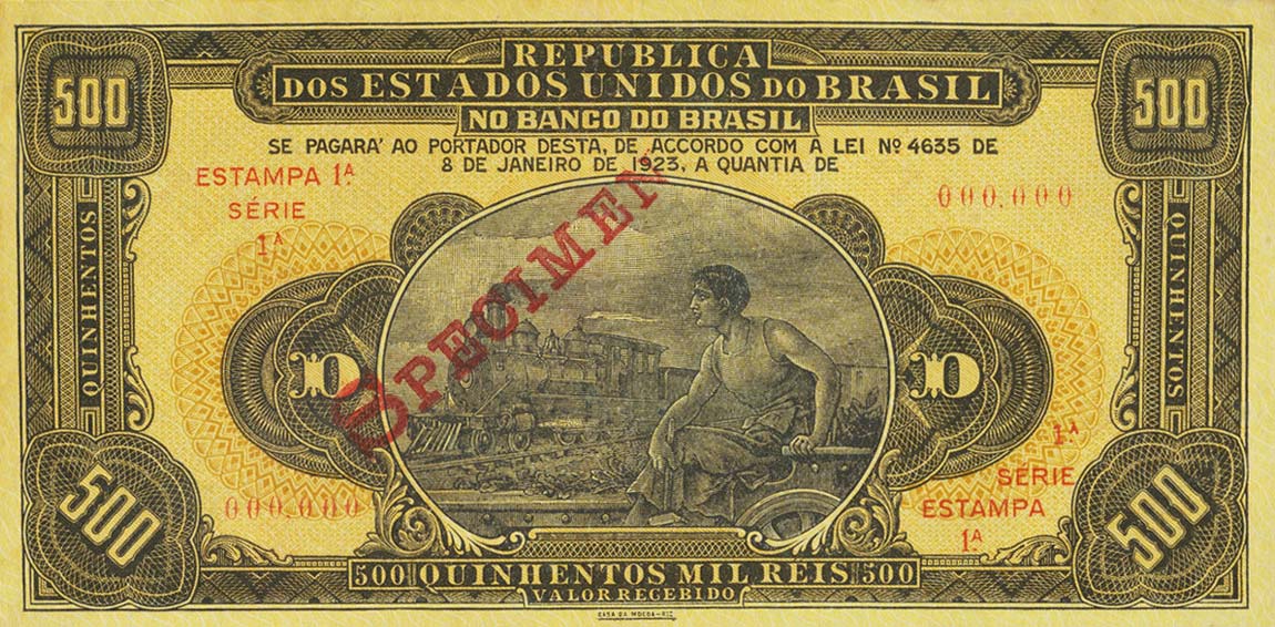 Front of Brazil p110s: 500 Mil Reis from 1923