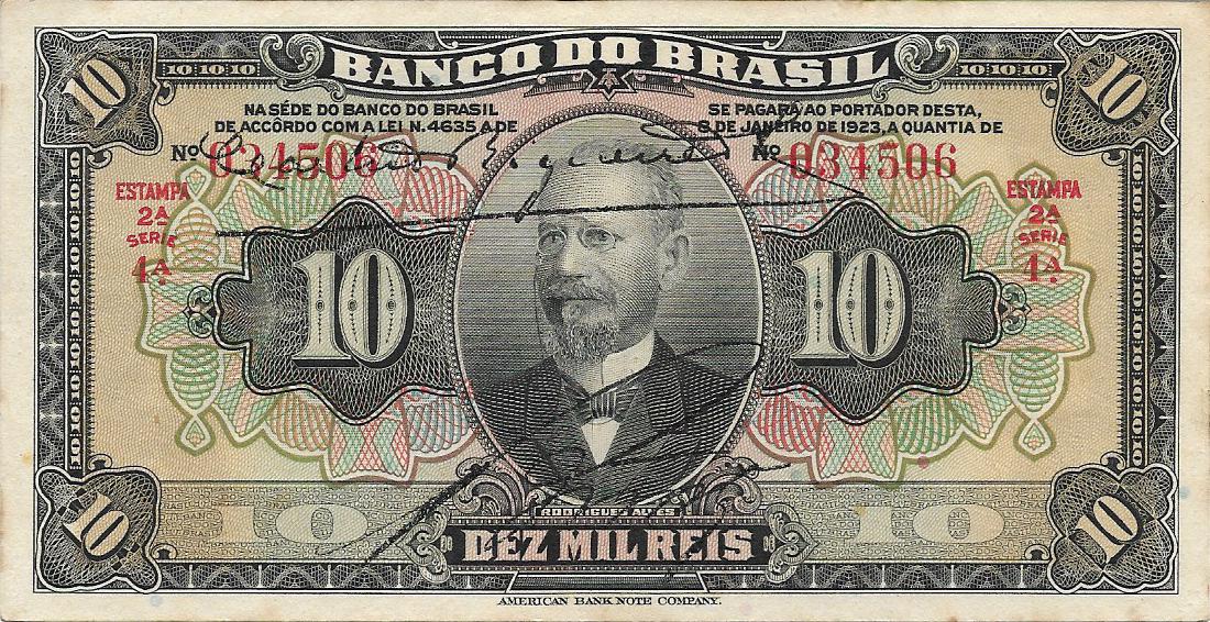 Front of Brazil p115a: 10 Mil Reis from 1923