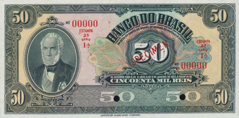 Front of Brazil p119s: 50 Mil Reis from 1923