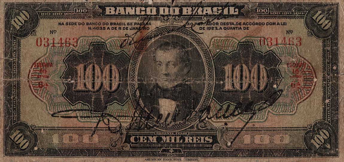 Front of Brazil p120a: 100 Mil Reis from 1923