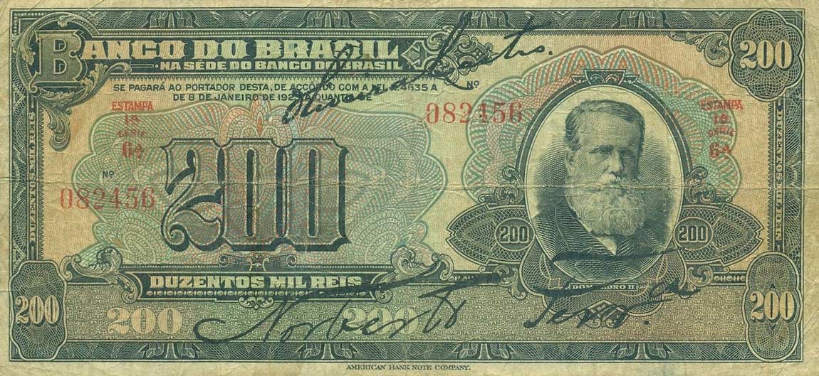 Front of Brazil p121a: 200 Mil Reis from 1923