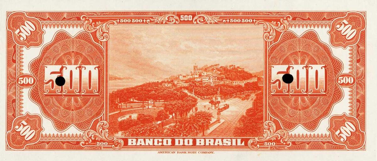 Back of Brazil p122Ap: 500 Mil Reis from 1923