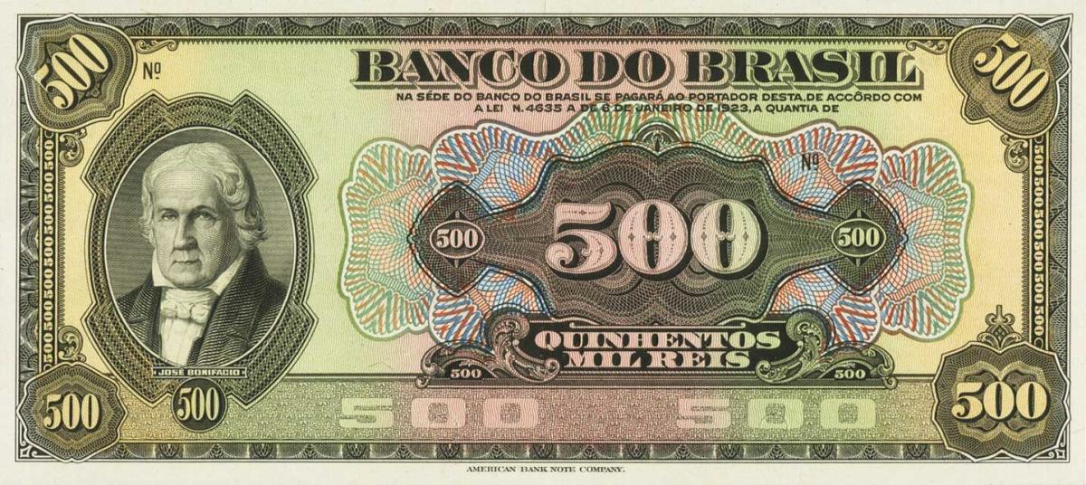 Front of Brazil p122Ap: 500 Mil Reis from 1923