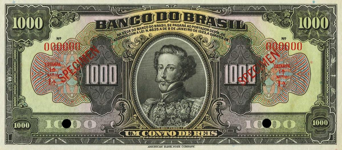 Front of Brazil p123s: 1000 Mil Reis from 1923