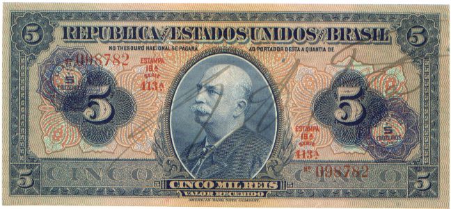 Front of Brazil p125: 5 Cruzeiros from 1942