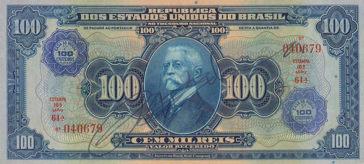 Front of Brazil p129: 100 Cruzeiros from 1942