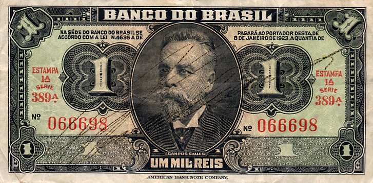 Front of Brazil p131A: 1 Mil Reis from 1944