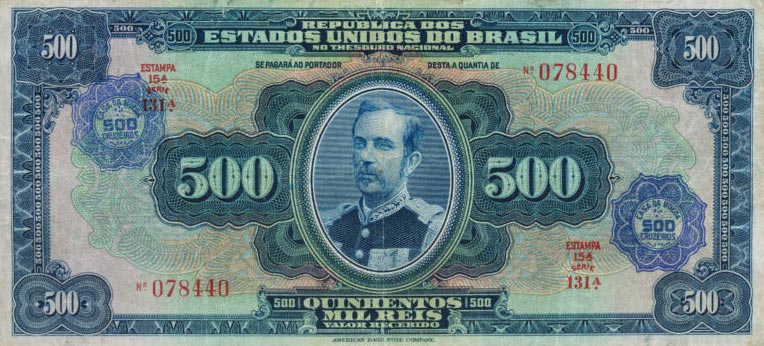 Front of Brazil p131b: 500 Cruzeiros from 1942