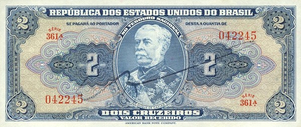 Front of Brazil p133a: 2 Cruzeiros from 1944