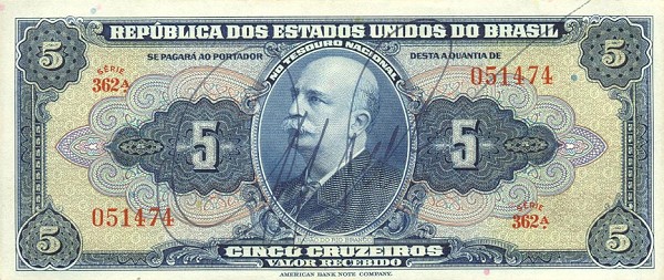 Front of Brazil p134a: 5 Cruzeiros from 1943