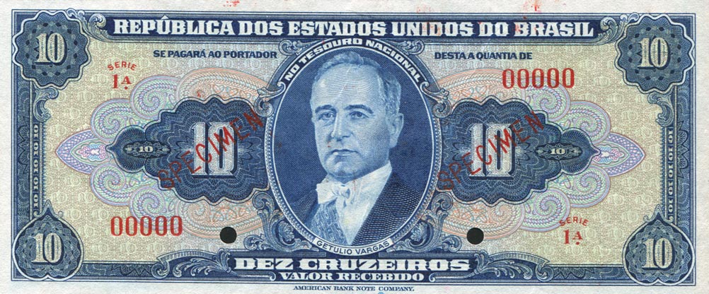 Front of Brazil p135s: 10 Cruzeiros from 1943