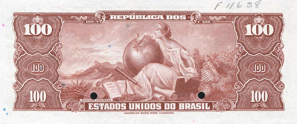 Back of Brazil p138s: 100 Cruzeiros from 1943