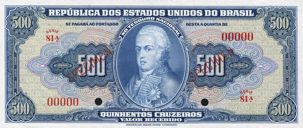 Front of Brazil p140s: 500 Cruzeiros from 1943