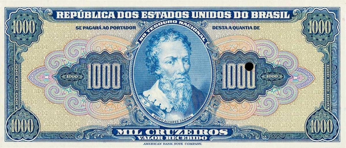 Front of Brazil p141r: 1000 Cruzeiros from 1943