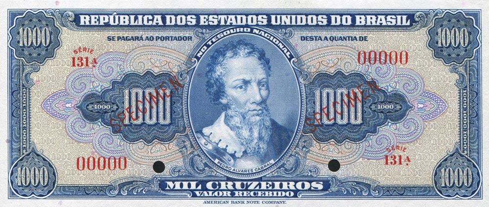 Front of Brazil p141s: 1000 Cruzeiros from 1943
