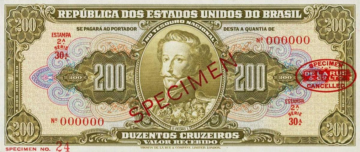 Front of Brazil p147s: 200 Cruzeiros from 1949
