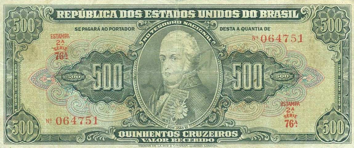 Front of Brazil p148a: 500 Cruzeiros from 1949