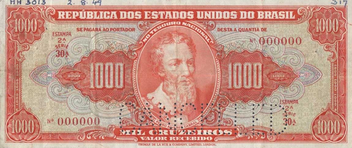 Front of Brazil p149s: 1000 Cruzeiros from 1949