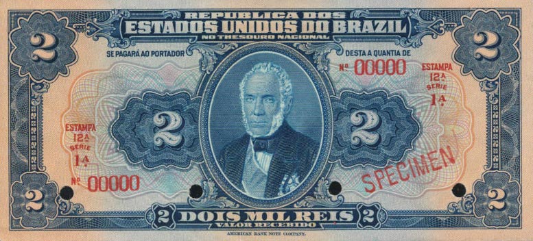 Front of Brazil p14s: 2 Mil Reis from 1919