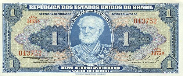 Front of Brazil p150a: 1 Cruzeiro from 1954