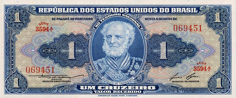 Front of Brazil p150d: 1 Cruzeiro from 1954