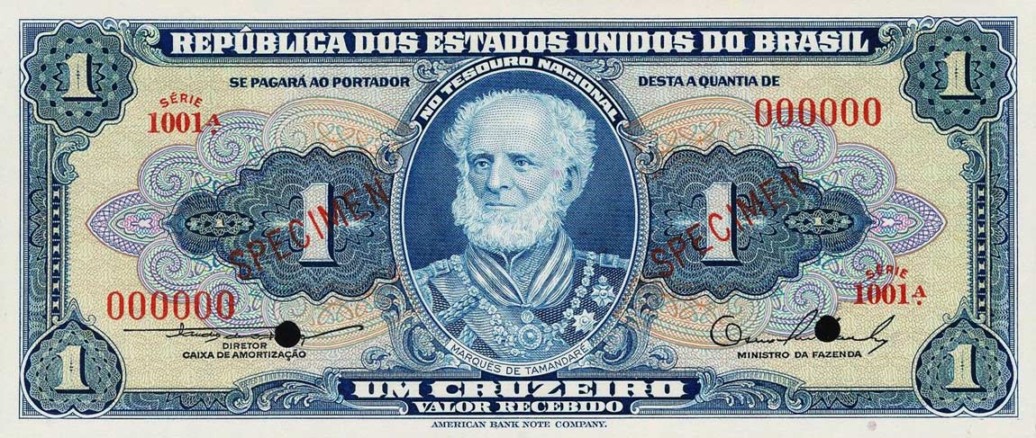 Front of Brazil p150s: 1 Cruzeiro from 1954