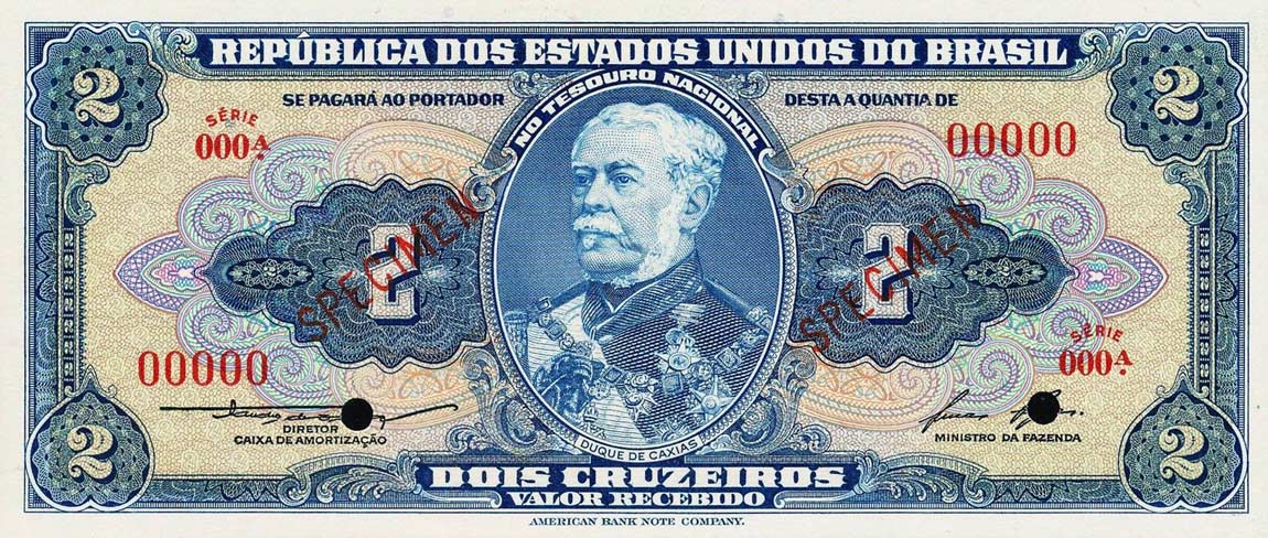 Front of Brazil p151s: 2 Cruzeiros from 1954