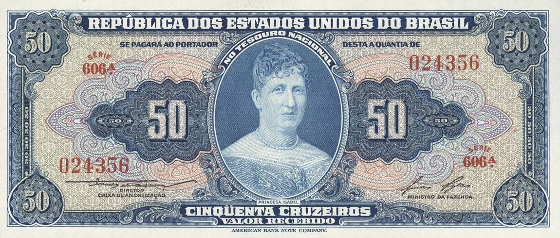 Front of Brazil p152b: 50 Cruzeiros from 1956