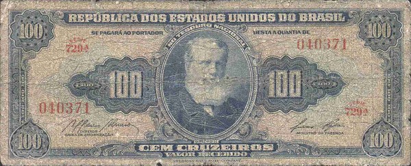 Front of Brazil p153d: 100 Cruzeiros from 1955