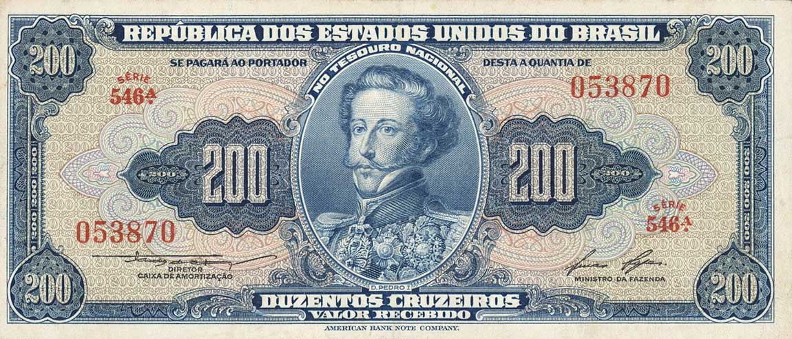 Front of Brazil p154b: 200 Cruzeiros from 1955